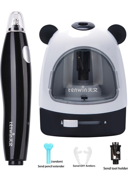 Siyah Set Tenwın Karikatür Mekanik Kalemtıraş Elektrikli Bileme Otomatik Okul Malzemeleri Çocuk Sevimli Kırtasiye 5 Renk (Yurt Dışından)