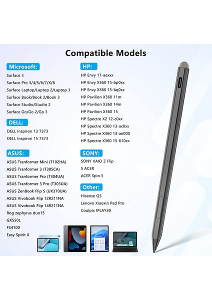Yüzey Kalemi Siyah Yüzey Pro Kalem Microsoft Surface Kalem Microsoft Surface Pro Için Stylus Kalem 3 4 5 6 7 Palmiye Reddi 4096 Basınca Duyarlı (Yurt Dışından)