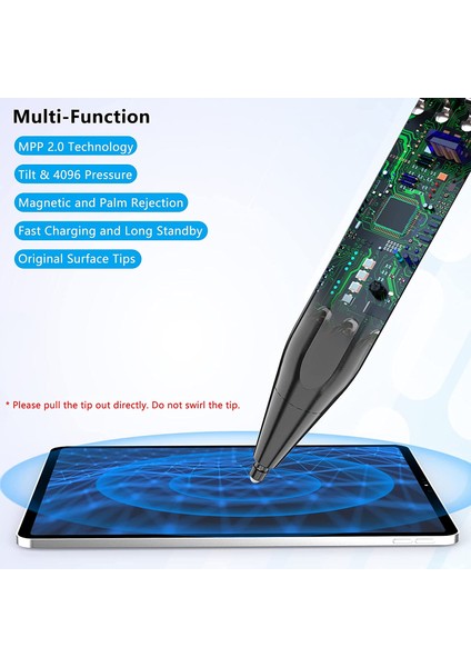 Yüzey Kalemi Siyah Yüzey Pro Kalem Microsoft Surface Kalem Microsoft Surface Pro Için Stylus Kalem 3 4 5 6 7 Palmiye Reddi 4096 Basınca Duyarlı (Yurt Dışından)