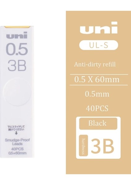 0.5mm 3b Japonya Unı Ul-S Otomatik Kalem Kurşun Çekirdek Leke Tutmaz Kalın Siyah Çiçeklenmez Kirlenme Önleyici Dolum Otomatik Kurşun Çekirdek 0.5/0.3. (Yurt Dışından)