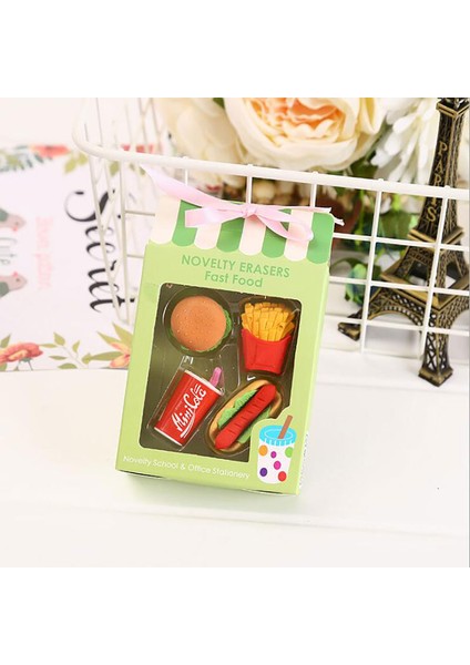 Yeşil Bir Boyut 4 Adet Kawaii Dondurma Hamburger Lolipop Ayrılabilir Kauçuk Silgi Kırtasiye (Yurt Dışından)