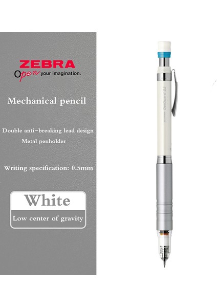Beyaz 0.5mm Zebra MA86 Mekanik Kurşun Kalem Metal Kavrama Çizim Kalemi 0.3/0.5mm Öğrenciler Yazma Düşük Ağırlık Merkezi Kırtasiye Malzemeleri (Yurt Dışından)