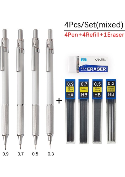 2 Adet 0.3mm Beyaz Set Tam Metal Mekanik Kurşun Kalem Seti 0.3 0.5 0.7 0.9mm Öğrenciler Yazma Çizim Kroki Kalem Sanat Malzemeleri Ofis Okul Kırtasiye (Yurt Dışından) indirimleri