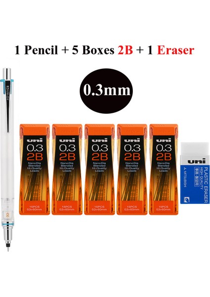 0.3mm Beyaz Set Japonya Uni Kuru Toga Advance M5-559 Mekanik Kurşun Kalem, 0.3mm/0.5mm Otomatik Kurşun Dönen Çizim Taslak Eskiz Kalemi, Düşük Yerçekimi (Yurt Dışından)