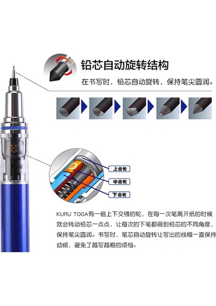 0.3mm Beyaz Set Japonya Uni Kuru Toga Advance M5-559 Mekanik Kurşun Kalem, 0.3mm/0.5mm Otomatik Kurşun Dönen Çizim Taslak Eskiz Kalemi, Düşük Yerçekimi (Yurt Dışından)