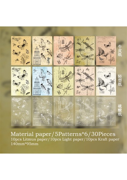 Bir Journamm 30 Adet/paket Turnusol Kağıdı Scrapbooking Malzemeleri Günlük Kayıt Için Dıy Fotoğraf Albümü Kolaj Kırtasiye Vintage Dekor Kağıt (Yurt Dışından)