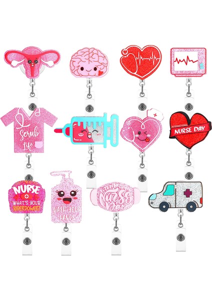 12 Sıcak Satış 1 Parça Geri Çekilebilir Hemşire Rozeti Makara Glitter Anime Aşk Kalp Maskesi Iğne Boru Doktor Kımlık Kartı Tutucu Tuşları Kordon (Yurt Dışından)