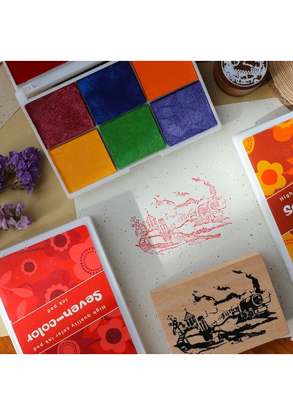 Yeşil Kutulu Renkli Su Inkpad Anaokulu Çocuk Parmak Boyama Renkli Mürekkep Pedi Dıy Lastik Damga Mühür Baskı (Yurt Dışından) fırsatları