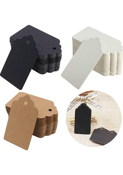Halat 5 M 50 Adet Siyah ve Beyaz Kraft Kağıt Çiçek Etiketi Noel Düğün Parti Hediyesi Mesaj Nimet Etiketi Kart Kordon 5*3 cm (Yurt Dışından)