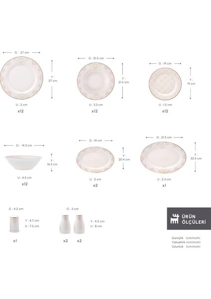 Siena 56 Parça 12 Kişilik Porselen Gold Yemek Takımı