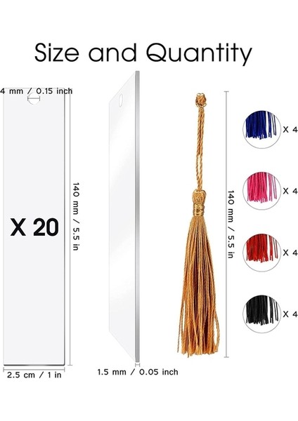 20 Adet 2.4X14CM 20 Adet Boş Imleri Seti Şeffaf Akrilik Kitap Ayraçları Çin Tarzı Püsküller ile Öğrenci Dıy El Sanatları Projeleri Için Mevcut Etiketi (Yurt Dışından)