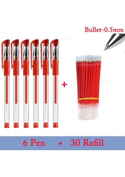 Kırmızı Set A-36PCS Jel Kalem Dolum Seti Okul Malzemeleri Siyah Mavi Kırmızı Mürekkep Rengi 0.5mm Geri Çekilebilir Tükenmez Kalemler Iş Öğrenci Okul Ofis (Yurt Dışından)