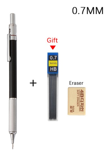 0.7mm Siyah Set 4 Adet Sanat Çizim Kroki Otomatik Kalem Seti 0.3,0.5,0.7,0.9mm Metal Mekanik Kurşun Kalem Öğrenci Yazma Araçları Kırtasiye Hediyeler (Yurt Dışından)