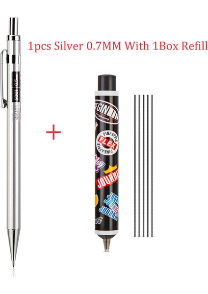 1gümüş 0.7mm 1refil Deli Metal Mekanik Kurşun Kalem 0.5/0.7mm Öğrenci Aktivite Kalemi Kauçuk Kalem Çekirdekli Boyama Yazma Kalem Çocuk Kırtasiye (Yurt Dışından)