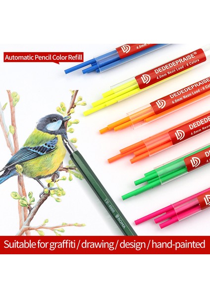 Green-6pcs-1pen Roma/dededepraıse Metal Otomatik/mekanik Kömür Kalem 4.0mm Kalın Renk Dolum/kurşun/çekirdek Neon Kurşun 6 Renk Çizim Silinebilir (Yurt Dışından) fiyatları