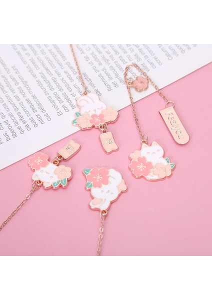 Rastgele Kawaii Tavşan Kedi ve Sakura Kolye Kitap Klibi Metal Sayfalandırma Mark Karikatür Karakter Kitap Klibi Sevimli Kolye Imleri (Yurt Dışından) fırsatları