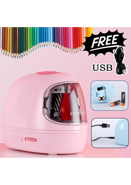Pembe Tenwin Öğrencileri Kırtasiye Otomatik Çift Güç Kaynağı Kalemtıraş USB Karikatür Okul Elektrikli Kalemtıraş Kalemler Bileme (Yurt Dışından) fiyatları