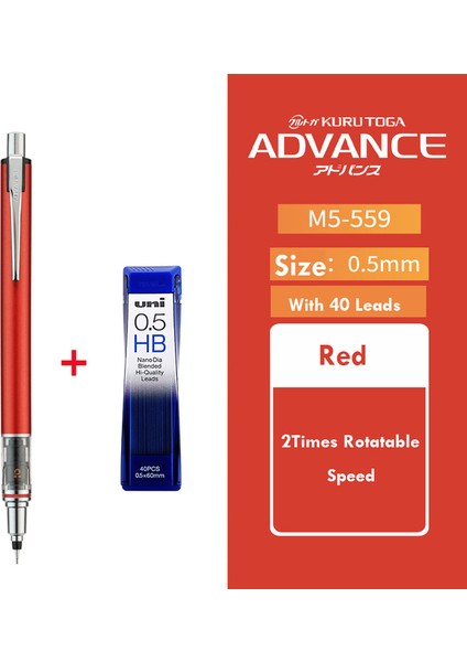 1 Kırmızı 1 Kurşun 0.5mm Uni Döner Mekanik Kurşun Kalem Kurutoga Japonya Kırtasiye Boru Slayt Modeli 0.3/0.5/0.7mm Lapices Anti-Kırık Çekirdek Okul Malzemeleri (Yurt Dışından)