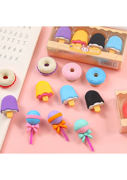 A4 4 Adet Nefis Tatlı Silgi Seti Mini Lolipop Dondurma Popsicle Donuts Çocuklar Için Kauçuk Kalem Silgisi Okul Öğrenci Ödülü Silgi (Yurt Dışından) fiyatları