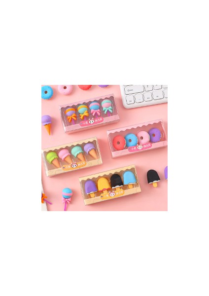 A4 4 Adet Nefis Tatlı Silgi Seti Mini Lolipop Dondurma Popsicle Donuts Çocuklar Için Kauçuk Kalem Silgisi Okul Öğrenci Ödülü Silgi (Yurt Dışından) indirimleri