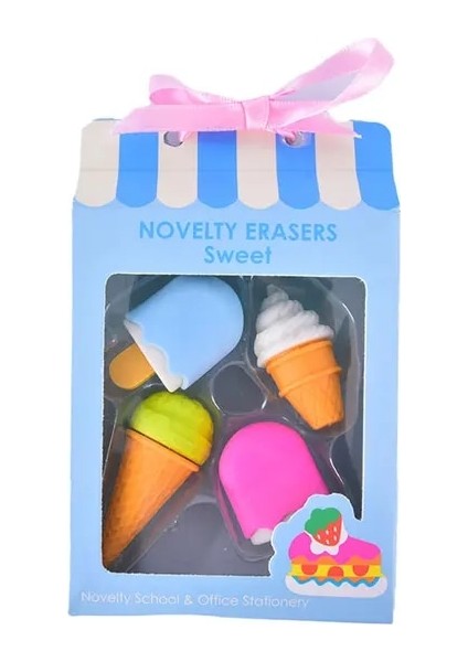 Mavi Bir Boyut 4 Adet Kawaii Dondurma Hamburger Lolipop Ayrılabilir Kauçuk Silgi Kırtasiye (Yurt Dışından)