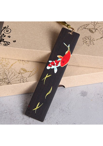 B Retro Çin Tarzı Boyalı Koi Sazan Ahşap Kitap Ayracı Püskül Kolye Yaratıcı Kitap Ayracı Öğrenciler Malzemeleri Kırtasiye Aksesuarları (Yurt Dışından)