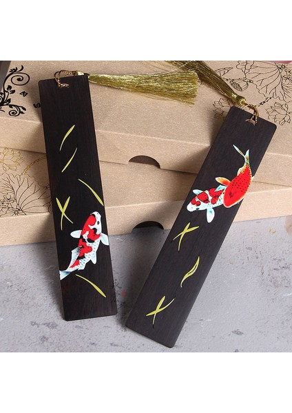 B Retro Çin Tarzı Boyalı Koi Sazan Ahşap Kitap Ayracı Püskül Kolye Yaratıcı Kitap Ayracı Öğrenciler Malzemeleri Kırtasiye Aksesuarları (Yurt Dışından) modelleri