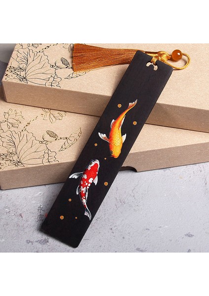 B Retro Çin Tarzı Boyalı Koi Sazan Ahşap Kitap Ayracı Püskül Kolye Yaratıcı Kitap Ayracı Öğrenciler Malzemeleri Kırtasiye Aksesuarları (Yurt Dışından) fırsatları