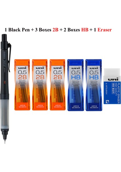 Siyah Set B Unı Mekanik Kurşun Kalemler M5-1009GG Yumuşak Kauçuk Kılıf Anahtarı Rotasyon Çift Kalıp Kurşun Okul Malzemeleri Ofis Kırtasiye 0.5mm/0.3mm (Yurt Dışından)