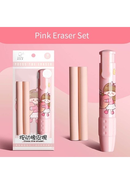 Pembe Set Geri Çekilebilir Itilebilir Silgi Seti Öğrenci Çizim Tasarım Ofis Silgi Kırıntı Yok Işaret Bırakmaz Kırtasiye (Yurt Dışından)