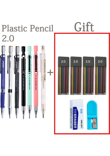 2.0 Plastik Set B Otomatik Mekanik Metal Kalem 0.3 0.5 0.7 0.9 1.3 2.0 mm Siyah Kurşun 12 Renk Dolum Sanat Resim Öğrenci Yazma Kaymaz Kılıf (Yurt Dışından)