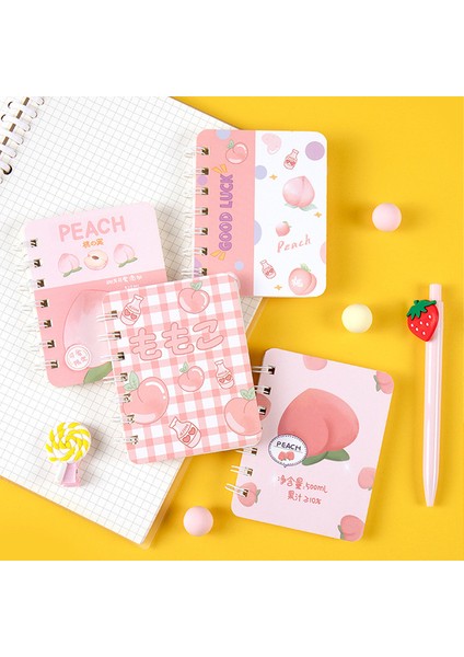 Şeftali 4 Adet/1 Takım A7 Farklı Renk Not Defteri ve Spiral Defter Sevimli Karikatür Desen (Yurt Dışından)