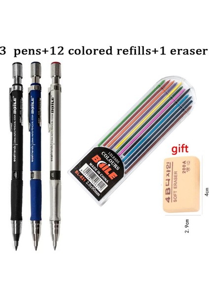 3mix Kalem 1 Renk 2.0mm Mekanik Kurşun Kalem Siyah/renkli Dolum Seti Öğrenci Sınavı Için Silgili Boya Kartı Okul Malzemeleri Kırtasiye 2b Toksik Olmayan (Yurt Dışından)