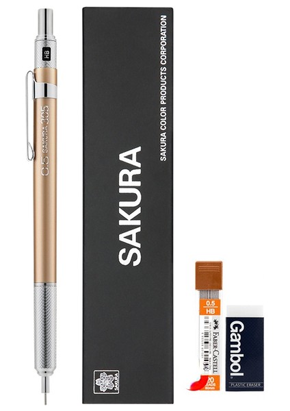 Altın 0.5mm Set Sakura Mekanik Kurşun Kalem Metal Düşük Ağırlık Merkezi Kroki Çizim Kalem Öğrenciler Için Profesyonel Sanat Çizim Aktivite Kalemi (Yurt Dışından)