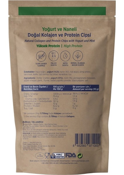 Doğal Kolajen ve Protein Cipsi Haftalık Yoğurtlu ve Naneli Kutu 7x10 gr indirimleri