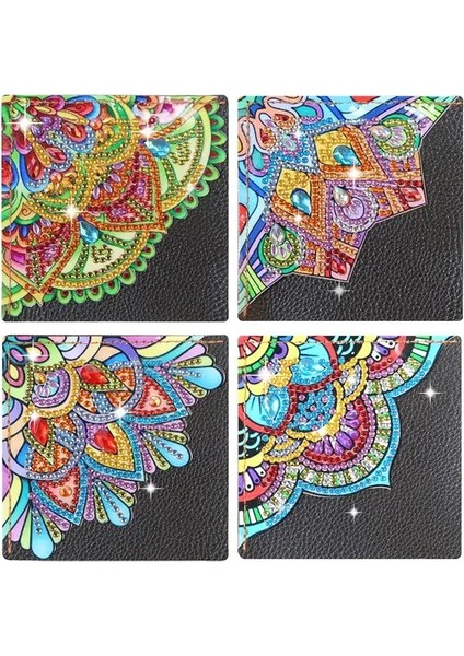 05 4 Adet 5d Dıy Elmas Boyama Köşe Kapağı Imleri Mandala Çiçekler Rhinestones Sanat Mozaik Üçgen Kitap Ayracı Kitap Dekorasyon (Yurt Dışından)