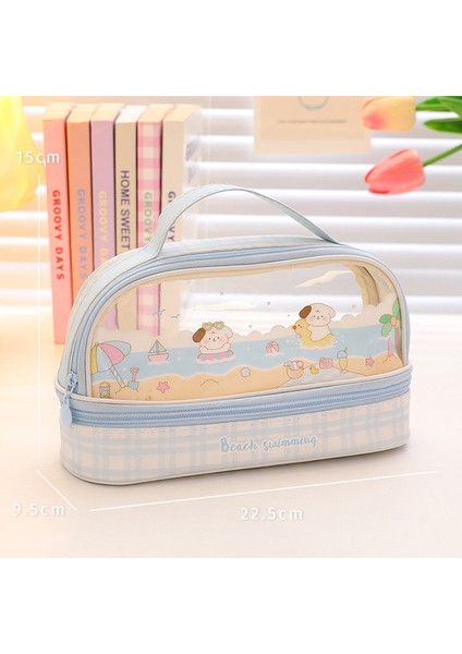 Mavi Plaj Büyük Kapasiteli Kalem Kutusu Kawaii Şeffaf Kozmetik Çantası Su Geçirmez Kalem Kutusu Sevimli Öğrenci Okul Kırtasiye (Yurt Dışından)
