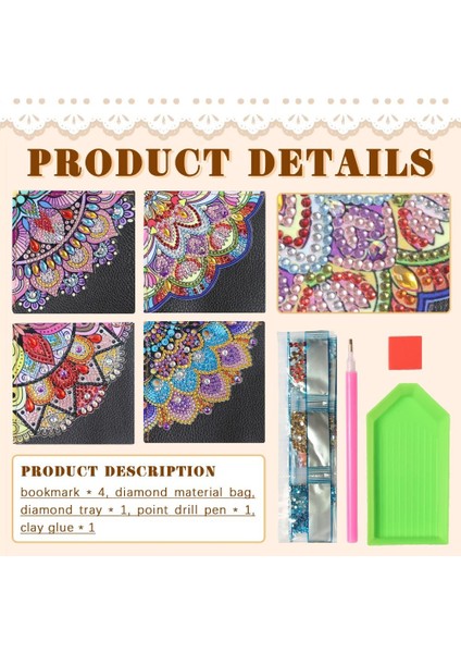 05 4 Adet 5d Dıy Elmas Boyama Köşe Kapağı Imleri Mandala Çiçekler Rhinestones Sanat Mozaik Üçgen Kitap Ayracı Kitap Dekorasyon (Yurt Dışından) indirimleri