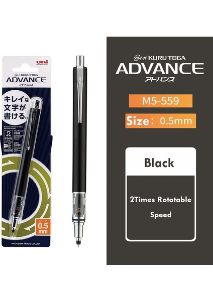 1 Siyah 0.5mm Uni Döner Mekanik Kurşun Kalem Kurutoga Japonya Kırtasiye Boru Slayt Modeli 0.3/0.5/0.7mm Lapices Anti-Kırık Çekirdek Okul Malzemeleri (Yurt Dışından)