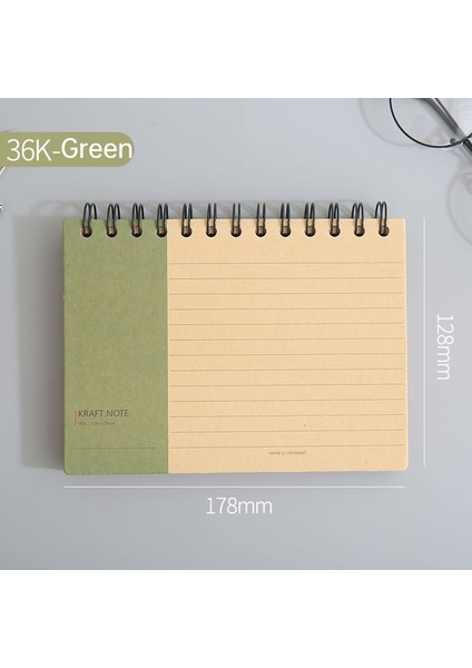 B-36K-YEŞIL Kalın Kraft Kağıt Bobin Not Defteri Karton Kapak Çizgili Format ile Taşınabilir Not 120 Yaprak Retro Bloknot Okul Ofis Malzemeleri (Yurt Dışından)
