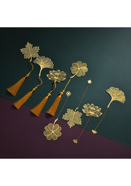 Stil 6 1 Adet Çin Tarzı Oymak Hayvanlar Altın Rengi Metal Kitap Ayracı Kolye ile Vintage Lotus Yaprağı Kitap Ayracı Yaratıcı Kırtasiye Hediye (Yurt Dışından) modelleri