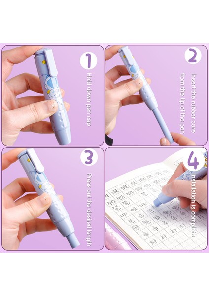 4 Adet-Yeşil Dolum Kawaii Geri Çekilebilir Silgi Kalem Kauçuk Yumuşak Dolum Çekirdek Çocuklar Için Sanat Yazma Silgi Kalem Ofis Düzeltme Malzemeleri Kırtasiye (Yurt Dışından)