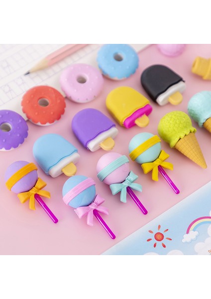 Çocuklar Için Lolipop Gıda Silgileri, 4 Adet/paket 3D Sevimli Mini Dondurma Çörek Ayrı Silgiler, Kızlar Için Serin Eğlenceli Bulmaca Masası Evcil Hayvan Silgileri (Yurt Dışından)
