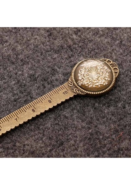Beyaz 1 Adet Yaratıcı Retro Bronz Yuvarlak Imi 10 cm Cetvel Vintage Metal Renkli Çiçek Cam Taşlar Kitap Sayfası Işaretleyici Olarak (Yurt Dışından)