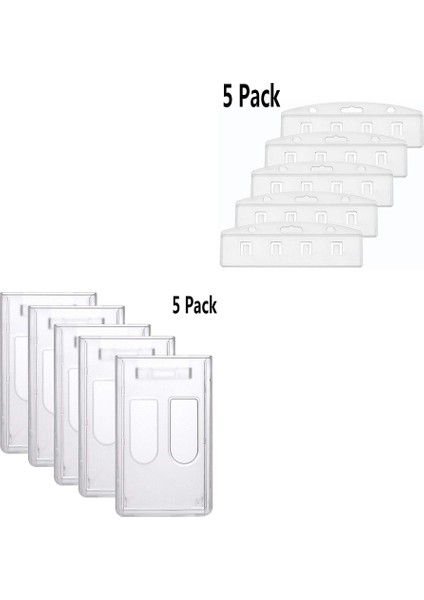 10 Paket-Dikey Ince Ağır Hizmet Tipi Buzlu Sert Polikarbonat Plastik Kimlik Kartı Tutucular Dikey/yatay Yarım Kart Rozeti Tutucu Kaydırmalı Kimlik Kartları (Yurt Dışından)