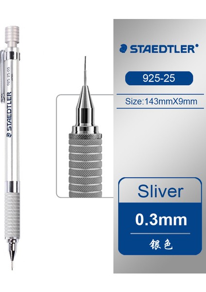 Gümüş 0.3mm 1 Adet Staedtler 925 25/35 Mekanik Kurşun Kalem 0.3/0.5/0.7/0.9/2.0mm Kırtasiye Okul Ofis Malzemeleri Metal Mekanik Kalem Çubuk (Yurt Dışından)