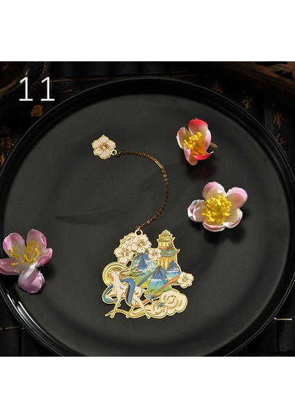 11 Çin Tarzı Vinç Metal Imleri Retro Geyik Kitap Ayracı Çiçek Kolye ile Öğrenciler Okuma Malzemeleri Okul Ofis Kırtasiye (Yurt Dışından)