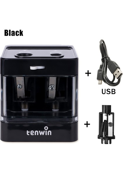 Siyah Tenwin Otomatik Elektrikli Kalemtıraş Mini USB Çift Güç Kalemtıraş Kaynağı Okul Öğrencileri Kırtasiye 6-12MM Kalem (Yurt Dışından)