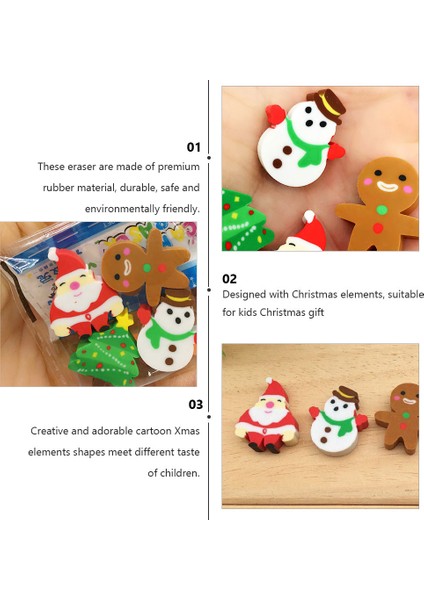 Gösterildiği Gibi 2.5x2.1cm 60 Adet Noel Silgi Toplu Kalemler Çocuklar Noel Baba Hediye Yemek Masası Okul Öğrencisi (Yurt Dışından)