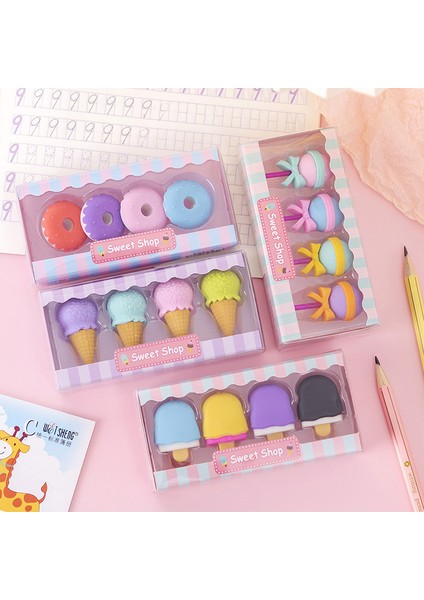 Çocuklar Için Koni Gıda Silgi, 4 Adet/paket 3D Sevimli Mini Dondurma Çörek Ayrı Silgiler, Kızlar Için Serin Eğlenceli Bulmaca Masası Evcil Hayvan Silgileri (Yurt Dışından)